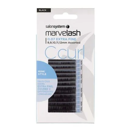 Salon System Marvelash C Curl Lashes 0.07 Extra Fine, Assorted Length, Mink Style Black Each